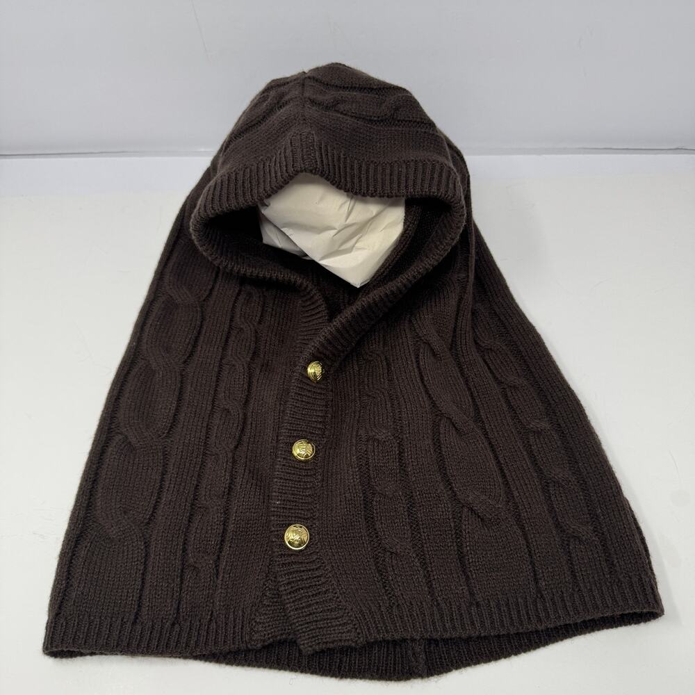 Michael Michael Kors Hooded Scarf Cable Knit Brown Gold Buttons Snood Balaclava - Picture 2 of 6
